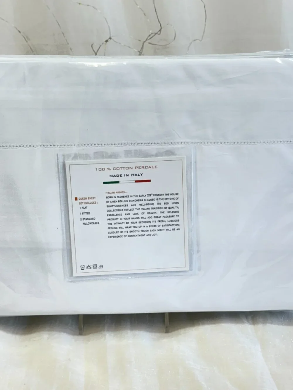 Bellino Hotel Collection HEMSTITCH Queen Sheet Set Cotton Made In Italy White